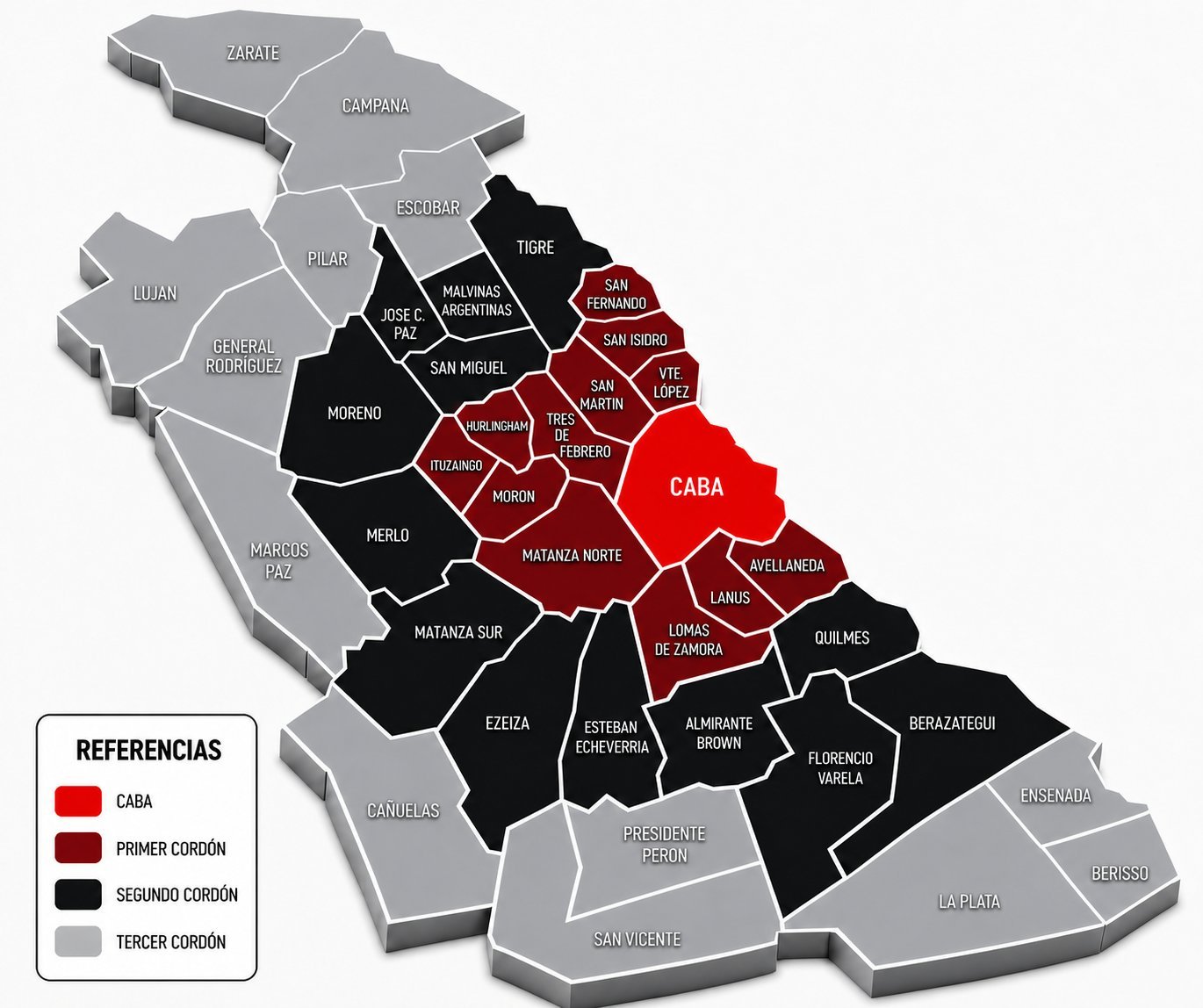 Mapa de cobertura RYM Logística: CABA y los tres cordones del AMBA